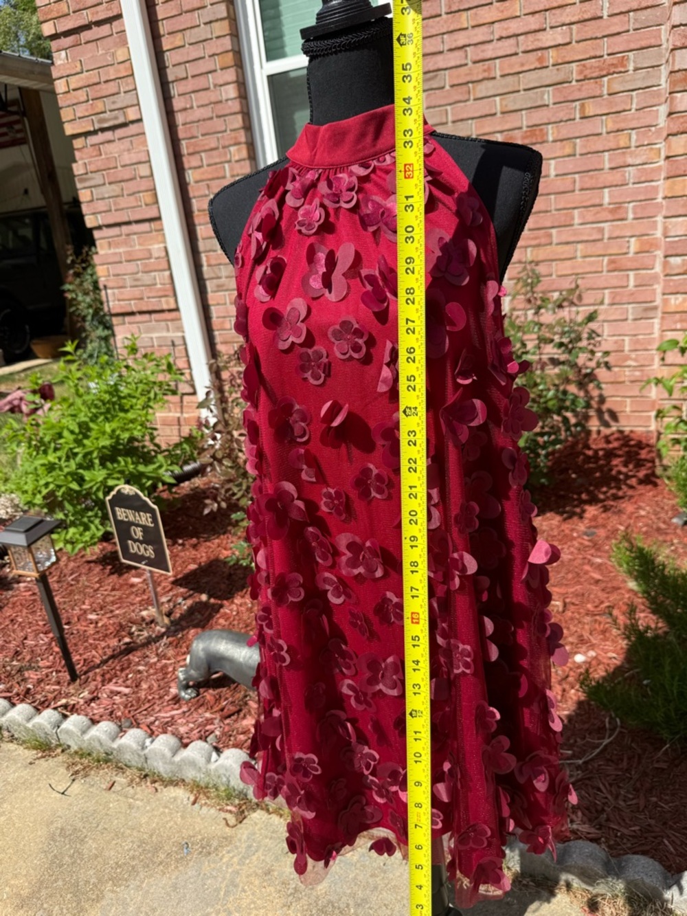 TCEC Burgundy Halter Midi Dress with 3D Floral Appliqués - Picture 4 of 4